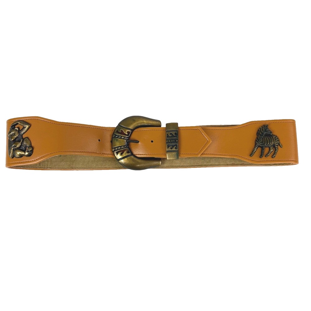 Brown Leather Belt Womens 31 in Animal Ornate Boho Elephant Zebra Lion‎ Western